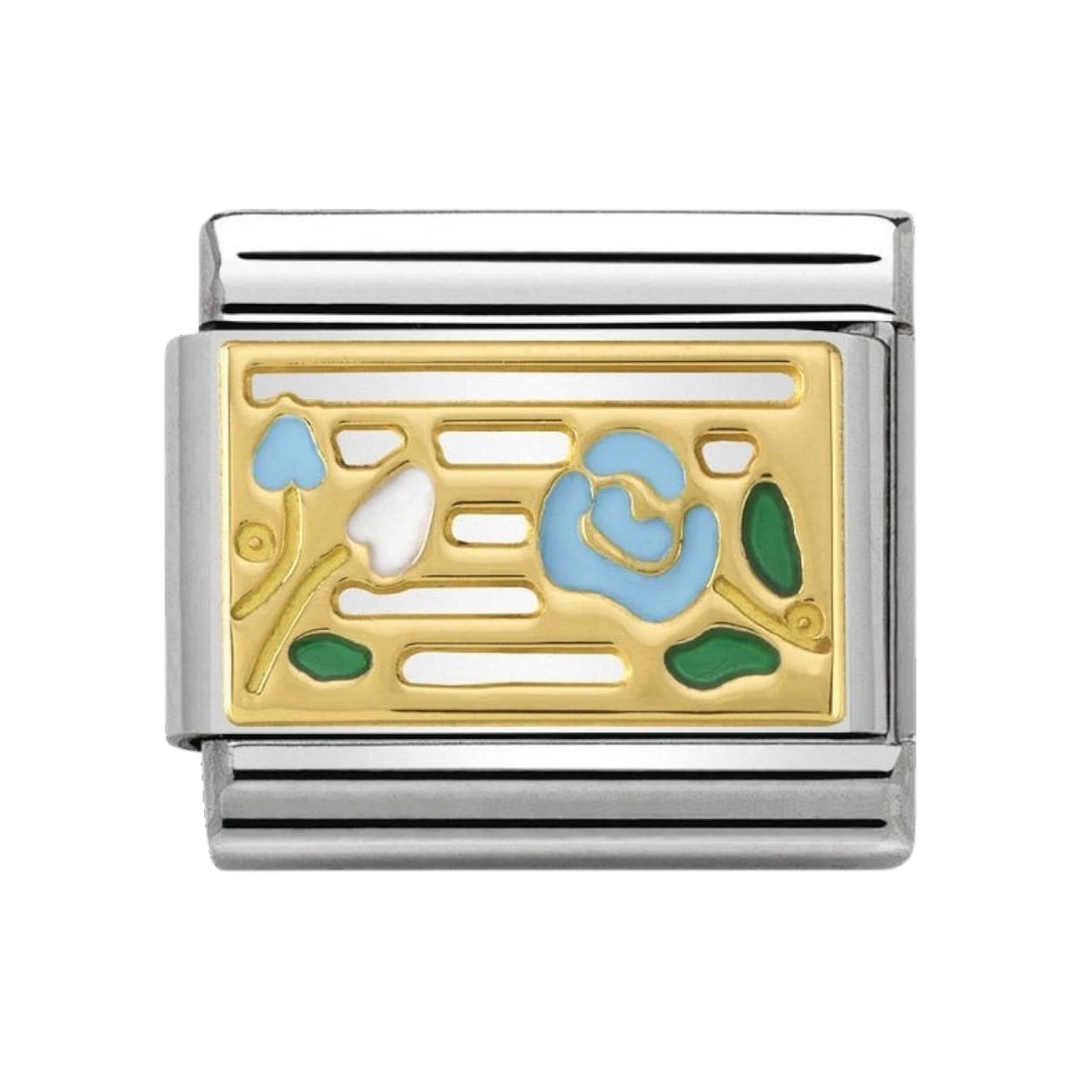Nomination Classic Gold Music Stave with Blue Enamel Roses Charm - 030284_14