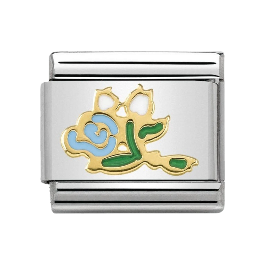 NOMINATION Composable Classic SYMBOLS steel, enamel and gold 750 WHITE BLUE Bunch of Roses