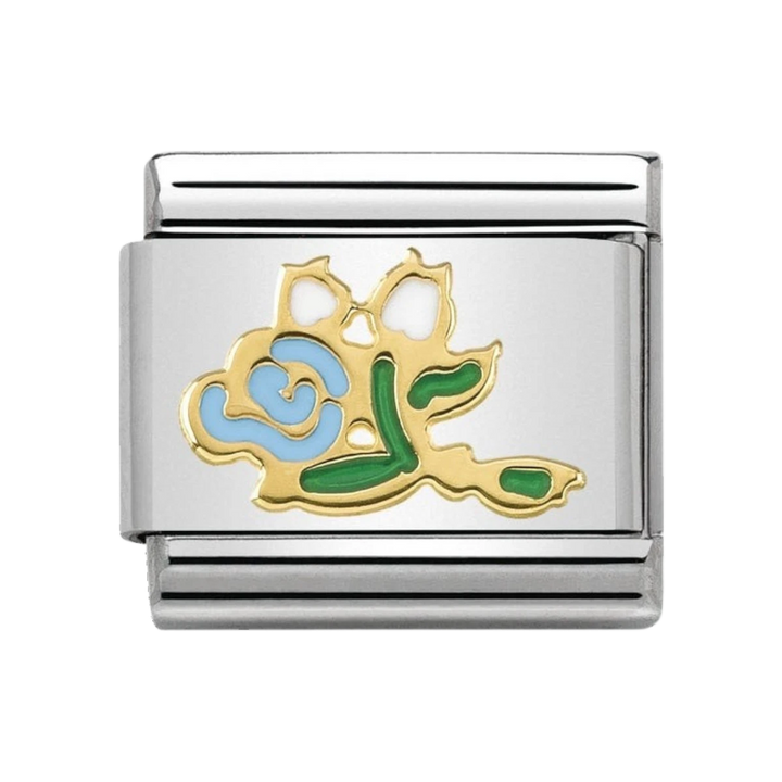NOMINATION Composable Classic SYMBOLS steel, enamel and gold 750 WHITE BLUE Bunch of Roses