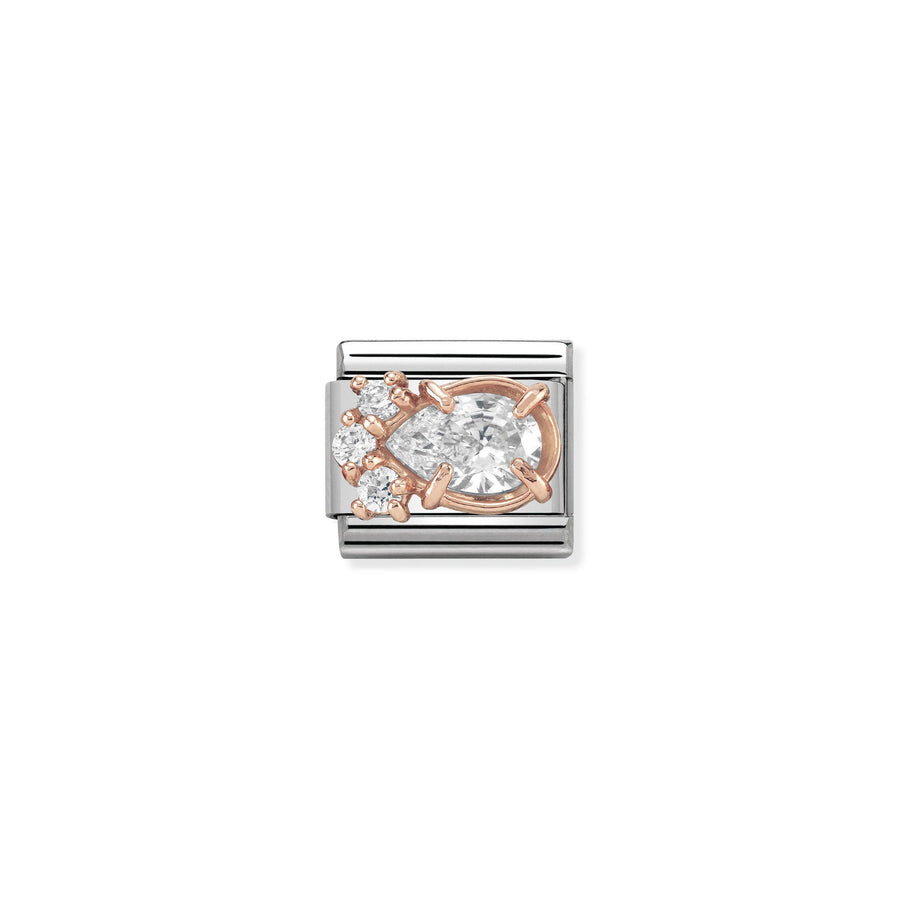 NOMINATION Composable Classic ZIRCONIA stainless steel, cz and 9k gold (R) WHITE Drop 430309_01