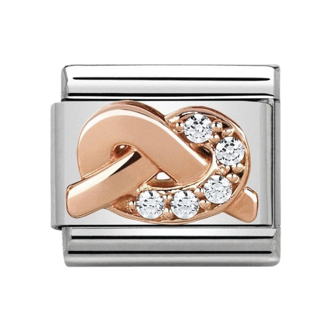 NOMINATION Composable Classic Symbols in stainless steel with 9K rose gold and CZ WHITE knot