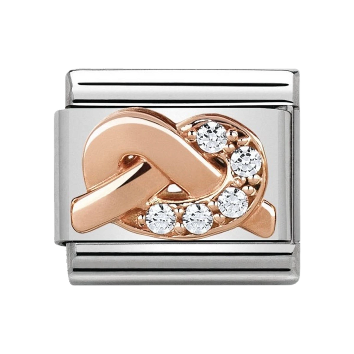 NOMINATION Composable Classic Symbols in stainless steel with 9K rose gold and CZ WHITE knot