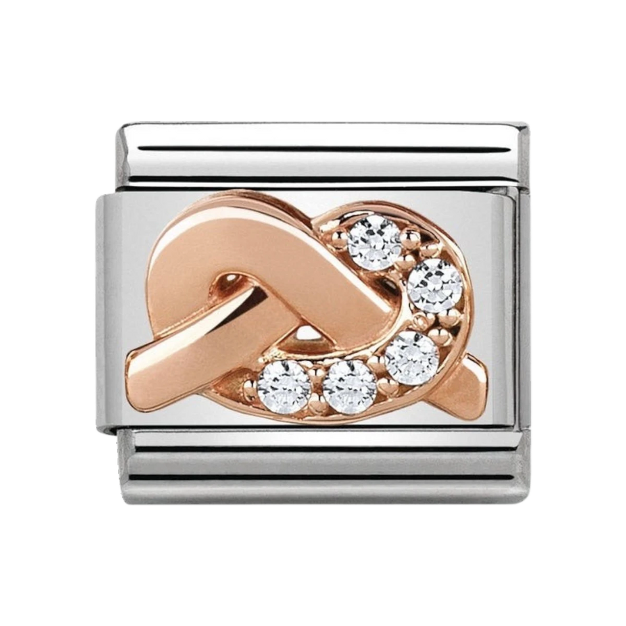 NOMINATION Composable Classic Symbols in stainless steel with 9K rose gold and CZ WHITE knot