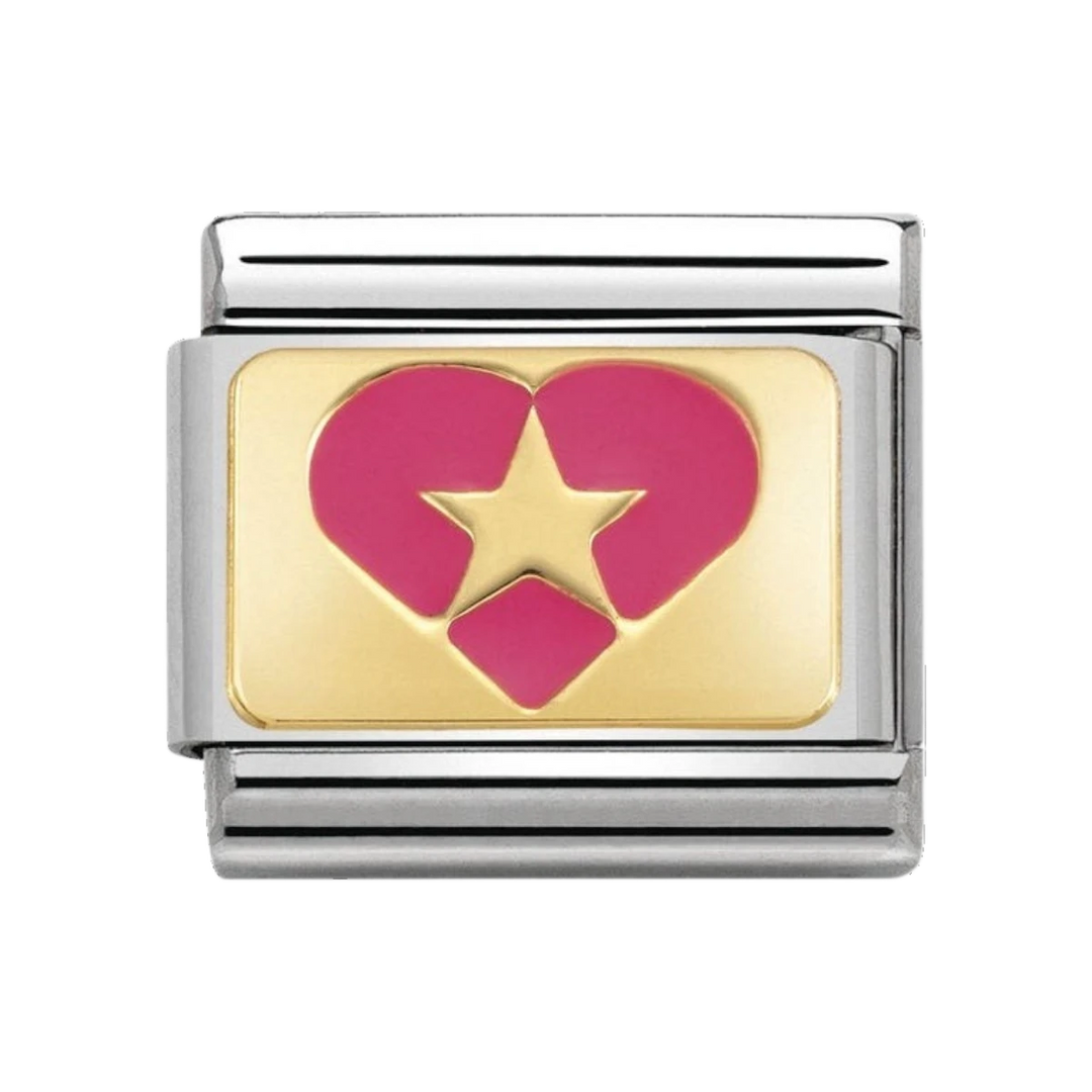 Nomination Gold Fuchsia Pink Enamel Heart with Star Charm