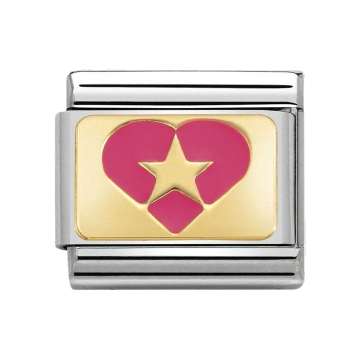 Nomination Gold Fuchsia Pink Enamel Heart with Star Charm