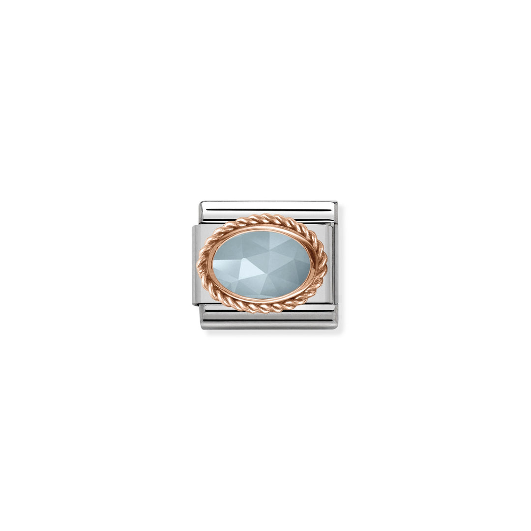 NOMINATION Composable Classic RICH SETTING STONE in steel and 375 gold Milky acquamarine 430507_31