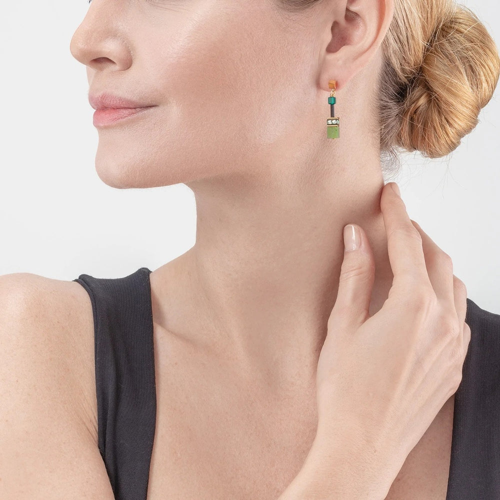 Coeur De Lion GeoCUBE Earrings - Iconic Precious Green and Gold