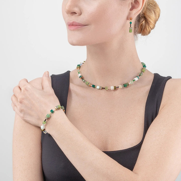 Coeur De Lion GeoCUBE Necklace - Iconic Precious Green and Gold