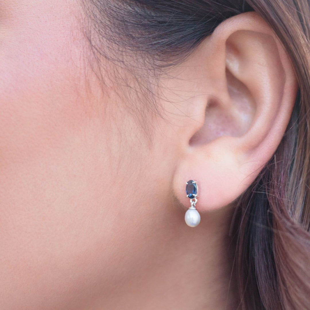 Georgini Oceans Whitsundays Freshwater Pearl Earrings - Sapphire Blue - IE1107B