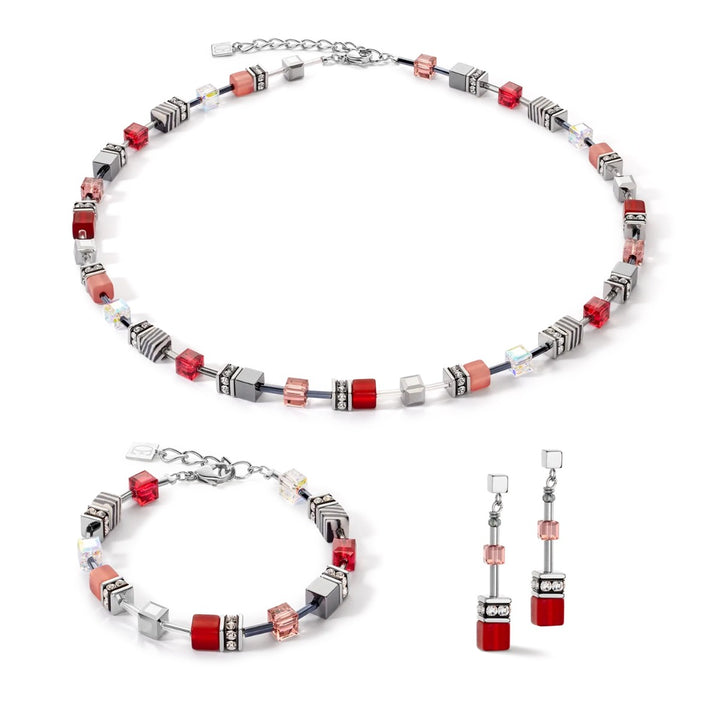 Coeur De Lion GeoCUBE Longer Length Necklace - Iconic Red and Zebra