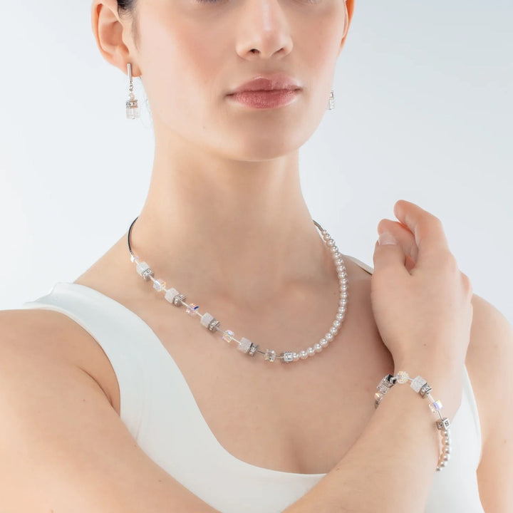 Coeur De Lion GeoCUBE Precious Fusion Pearls Necklace - Silver and White 5086101400