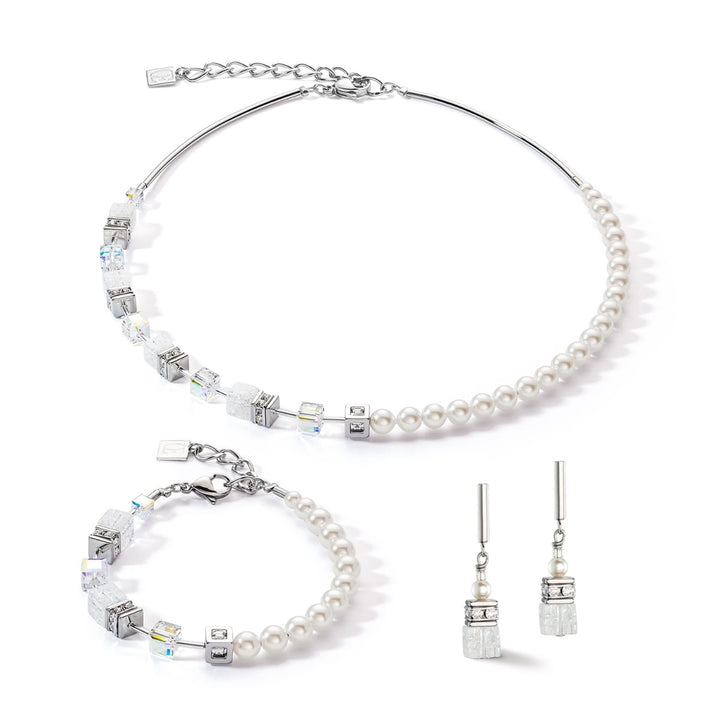 Coeur De Lion GeoCUBE Precious Fusion Pearls Necklace - Silver and White 5086101400