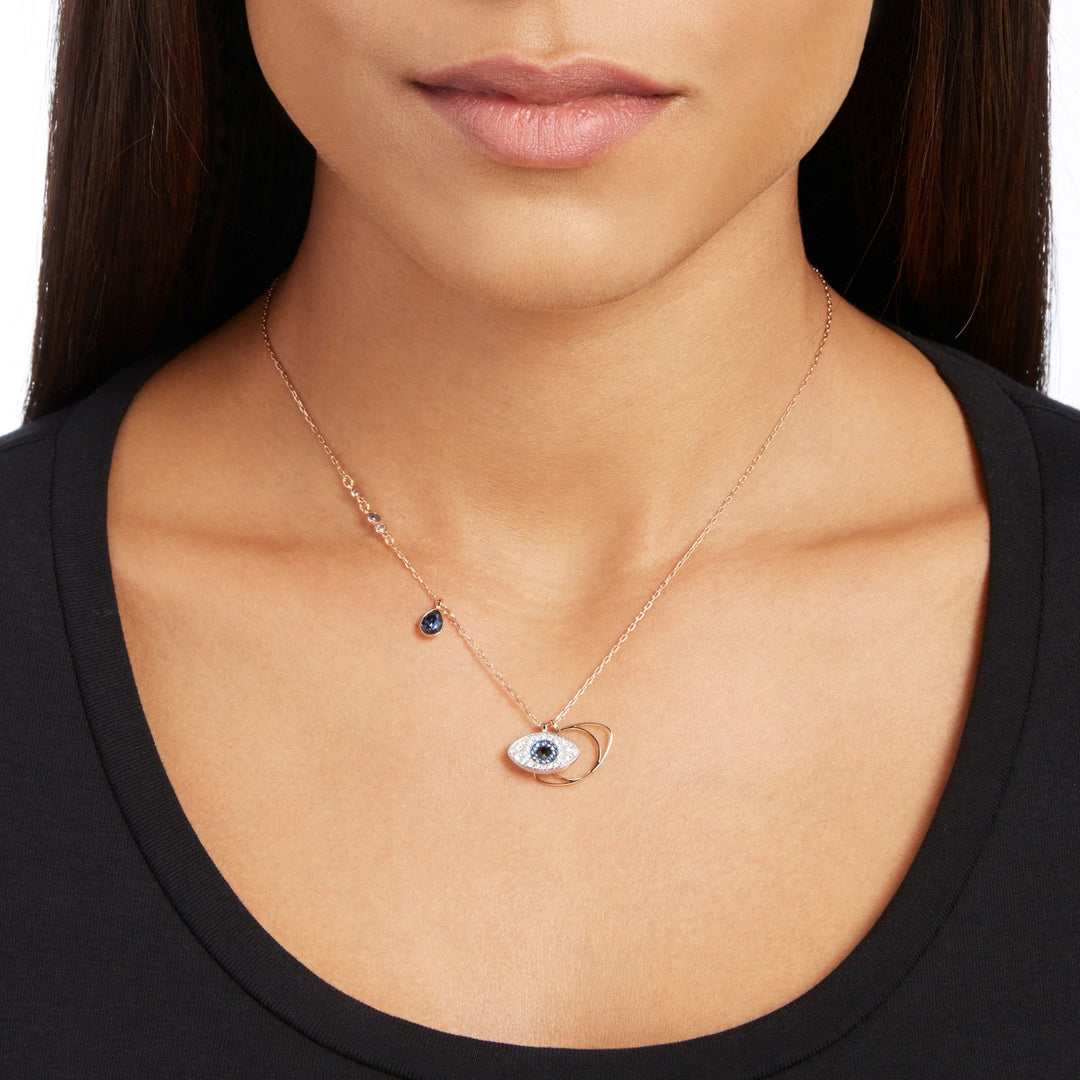 Swarovski Duo Evil Eye Pendant - White and Blue with Rose Gold Plating