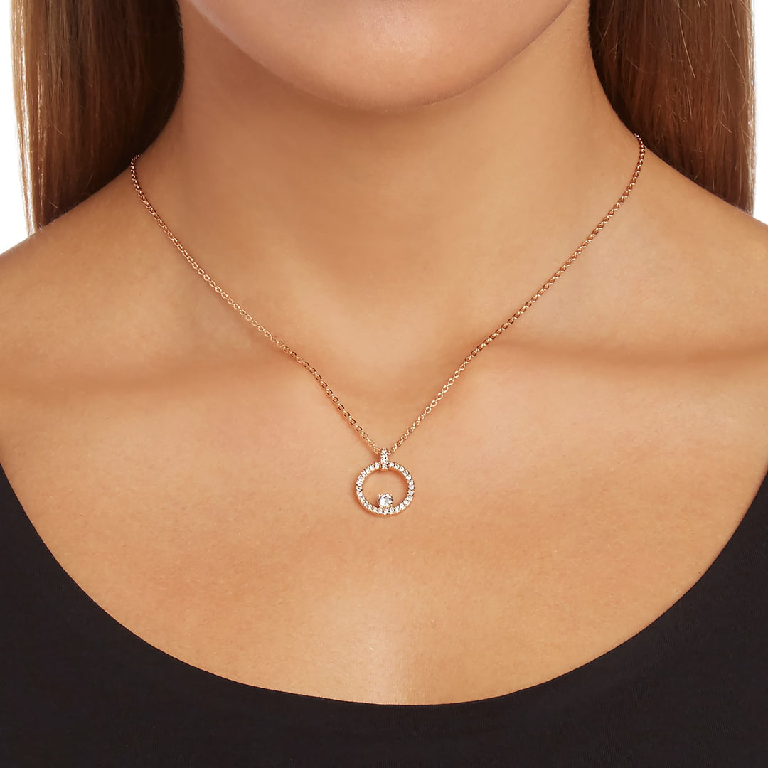 Niche Jewellery Swarovski Creativity Circle Pendant - White with Rose Gold Plating detail