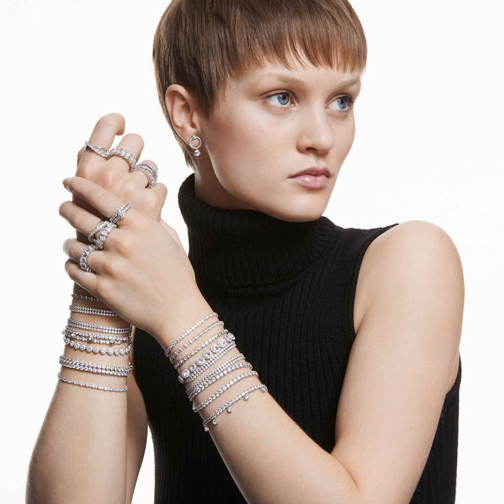Niche Jewellery Swarovski Subtle Double Bracelet - White with Rhodium Plating detail