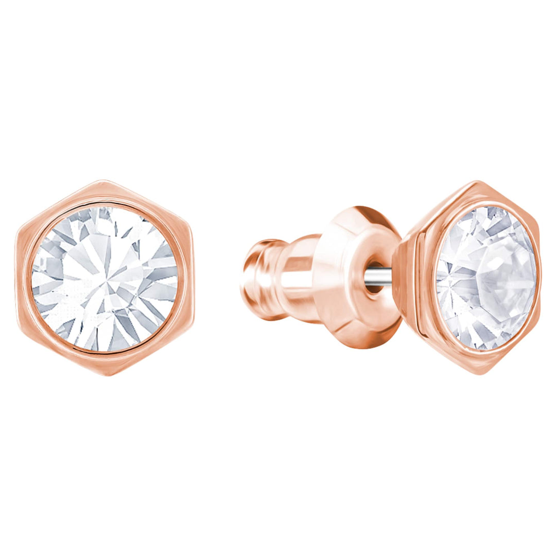 Niche Jewellery Swarovski Hexagonal Stud Earrings - Rose Gold plating detail