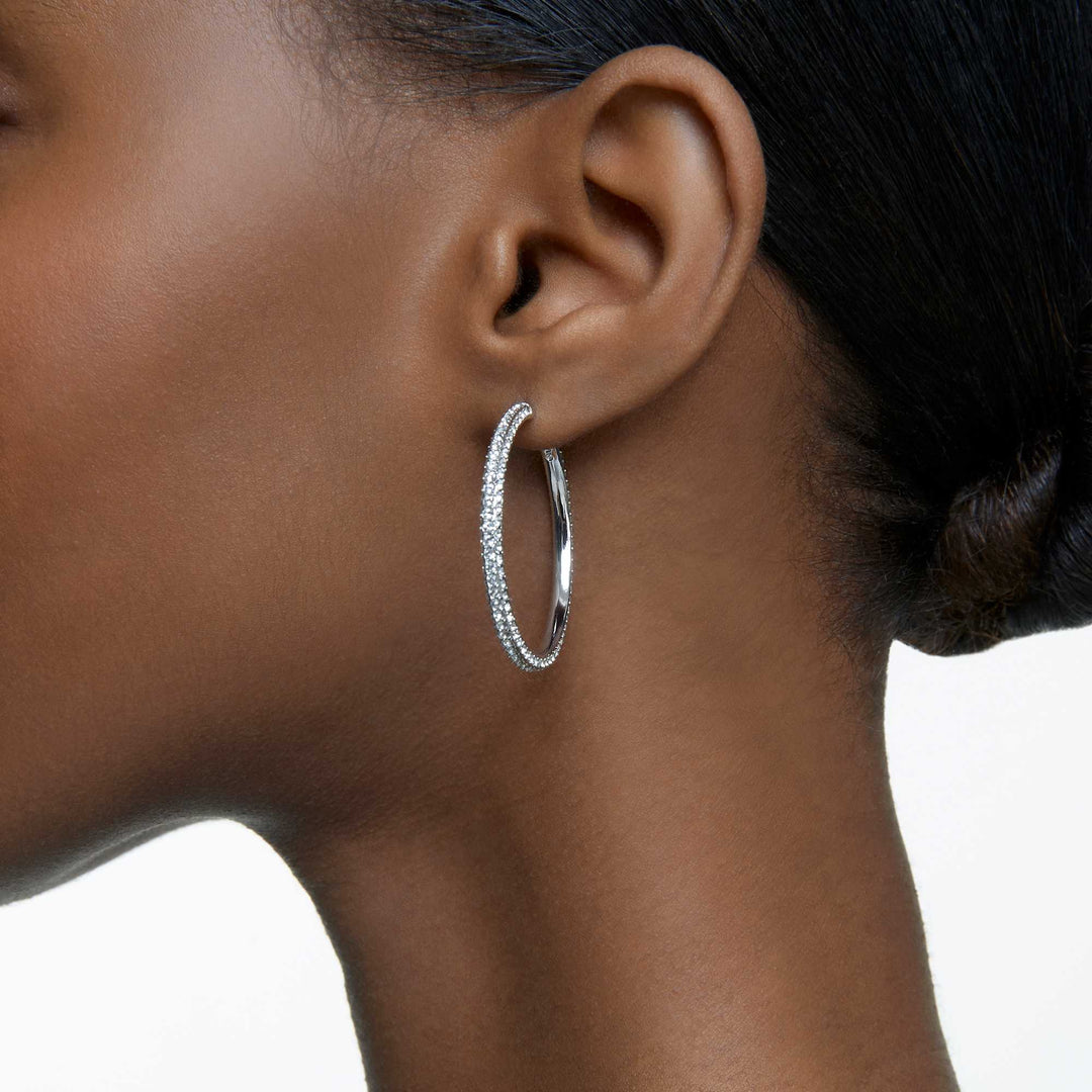 Niche Jewellery Swarovski Stone Hoop Earrings - White with Rhodium Plating detail
