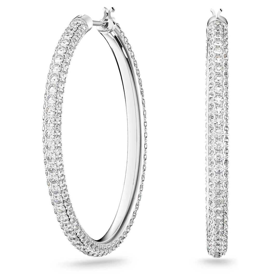 Niche Jewellery Swarovski Stone Hoop Earrings - White with Rhodium Plating