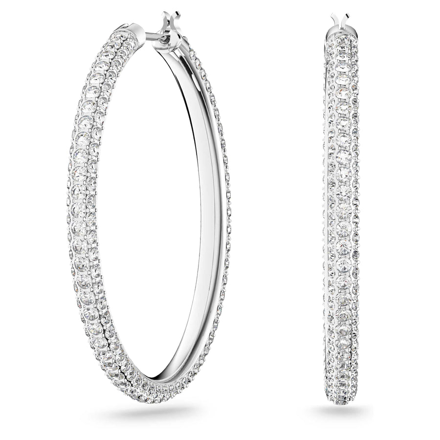 Niche Jewellery Swarovski Stone Hoop Earrings - White with Rhodium Plating