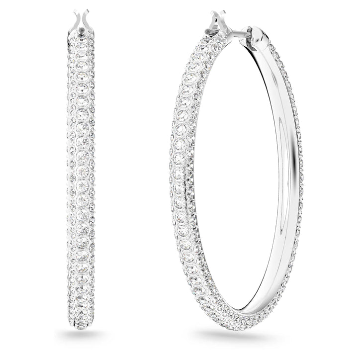 Niche Jewellery Swarovski Stone Hoop Earrings - White with Rhodium Plating detail