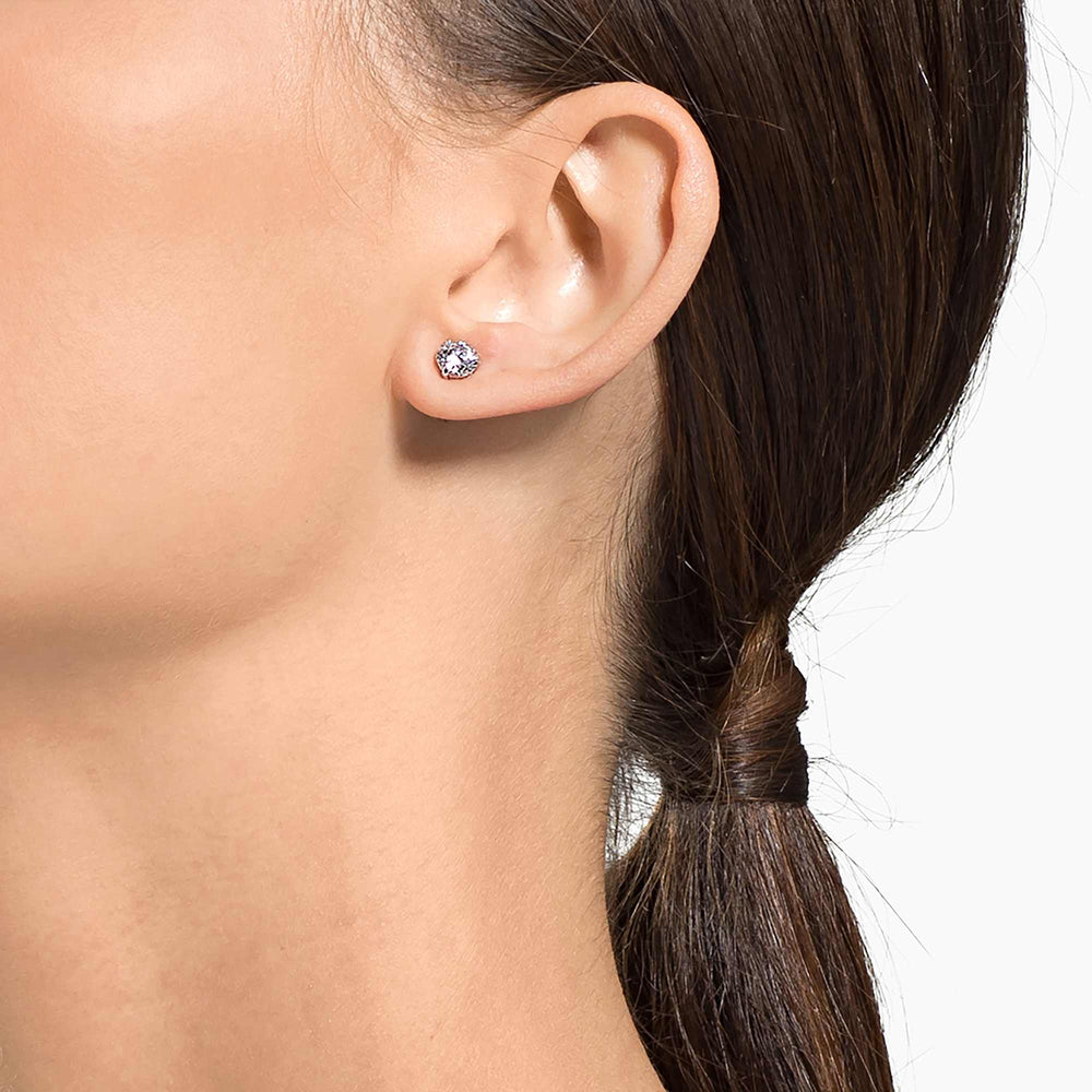 Niche Jewellery Swarovski Attract Round Pierced Earrings - White with Rhodium Plating detail