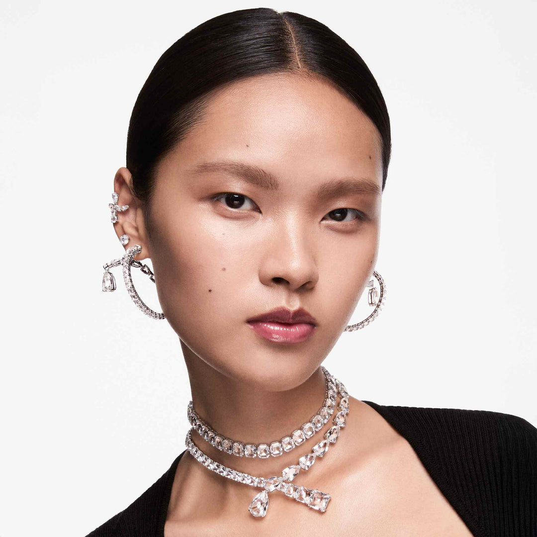 Niche Jewellery Swarovski Attract Round Pierced Earrings - White with Rhodium Plating detail