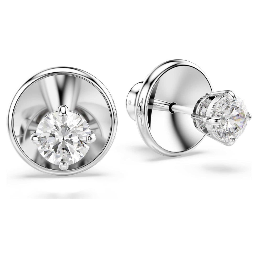 Niche Jewellery Swarovski Attract Round Pierced Earrings - White with Rhodium Plating detail