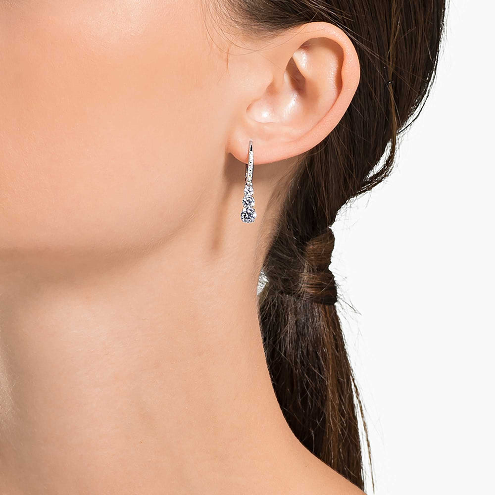 Niche Jewellery Swarovski Attract Trilogy Round Pierced Earrings - White with Rhodium Plating detail