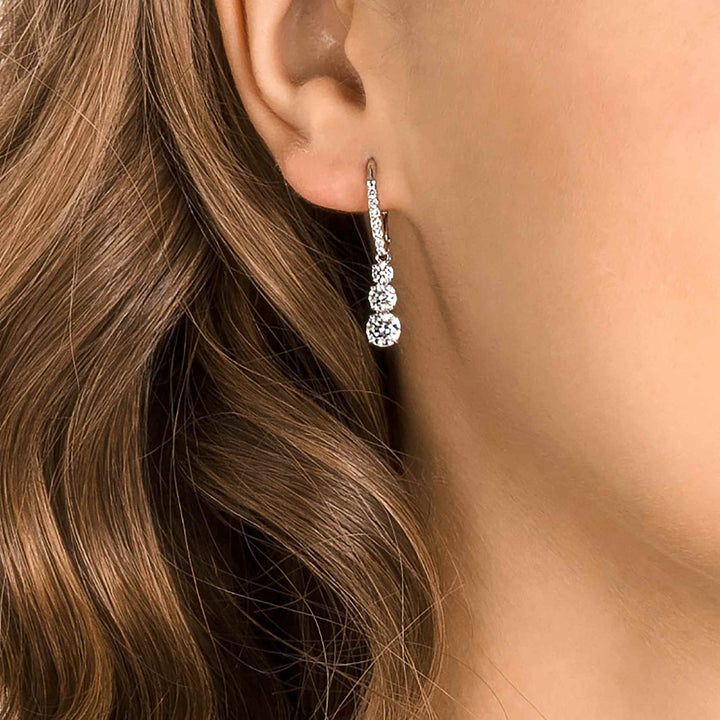 Niche Jewellery Swarovski Attract Trilogy Round Pierced Earrings - White with Rhodium Plating detail