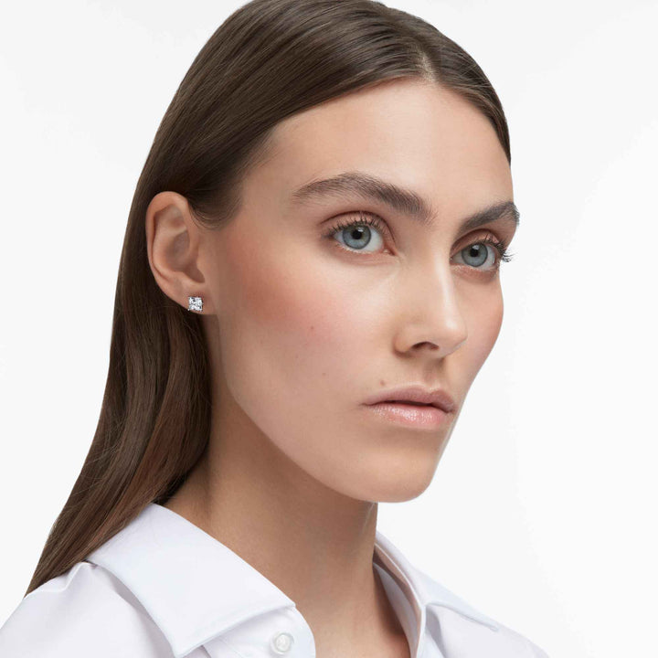 Niche Jewellery Swarovski Attract Square Stud Earrings - White with Rhodium Plating detail