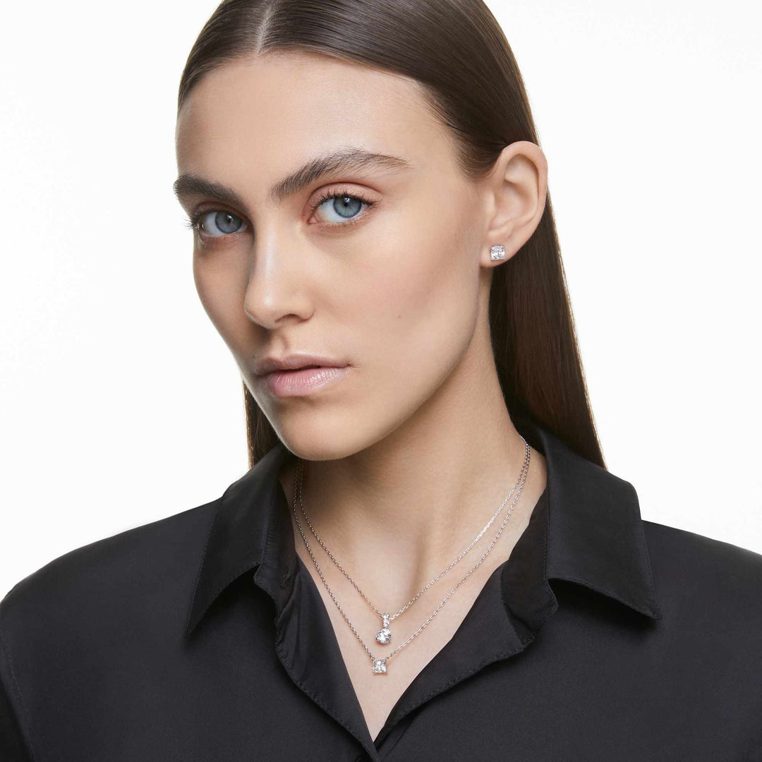 Niche Jewellery Swarovski Attract Square Stud Earrings - White with Rhodium Plating detail