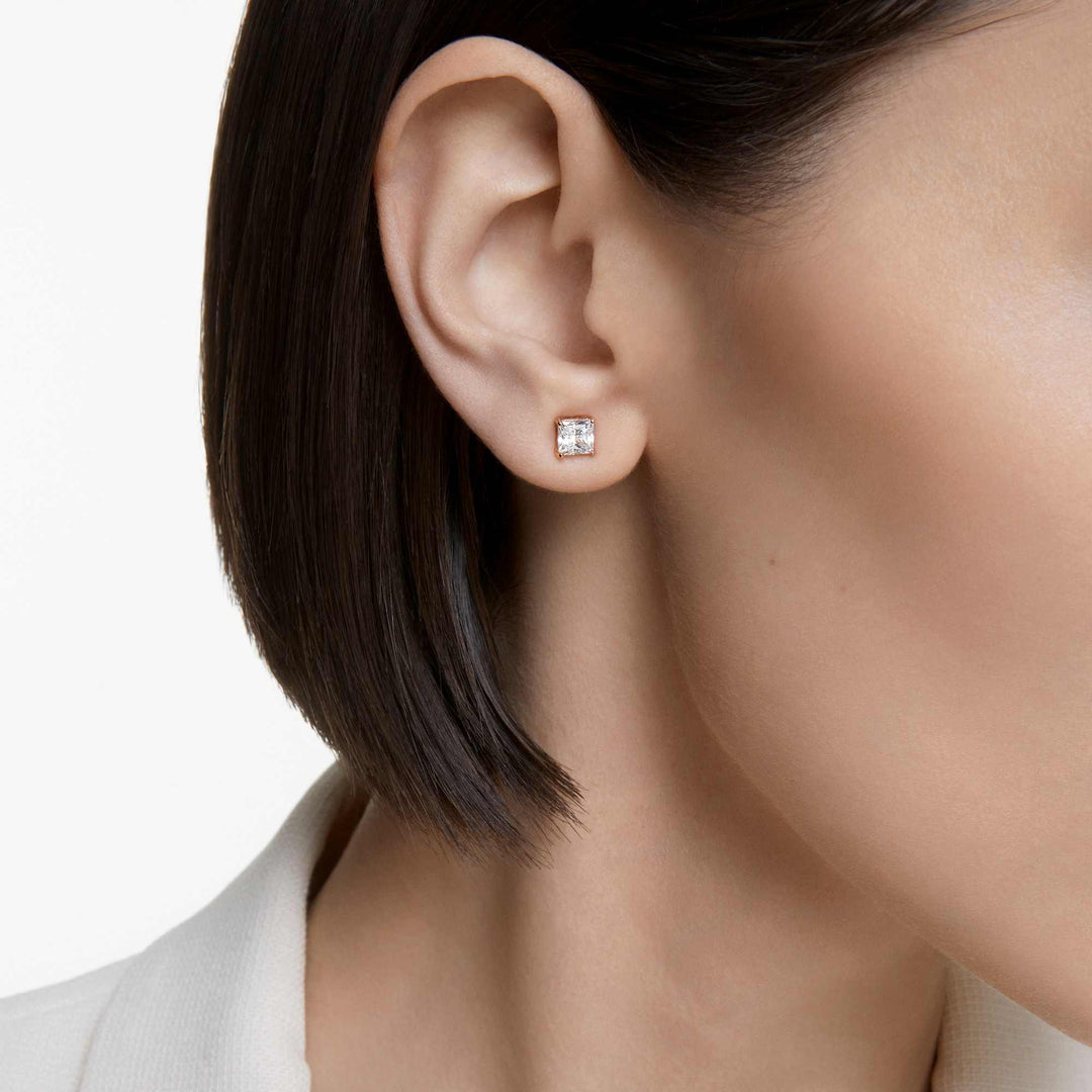 Niche Jewellery Swarovski Attract Pierced Earrings - White with Rose Gold Plating detail