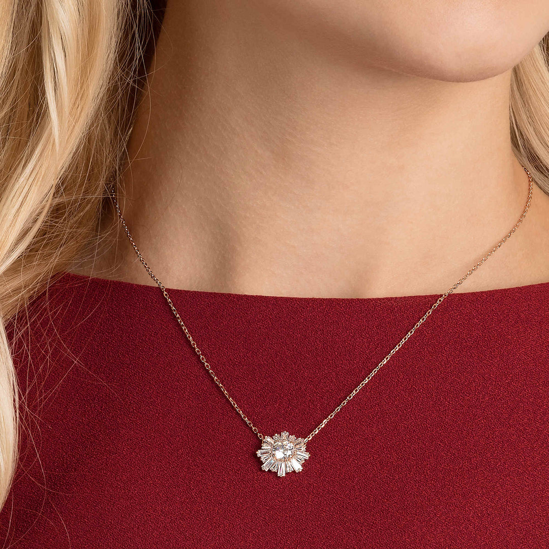 Niche Jewellery Swarovski Sunshine Pendant - White with Rose Gold Plating detail