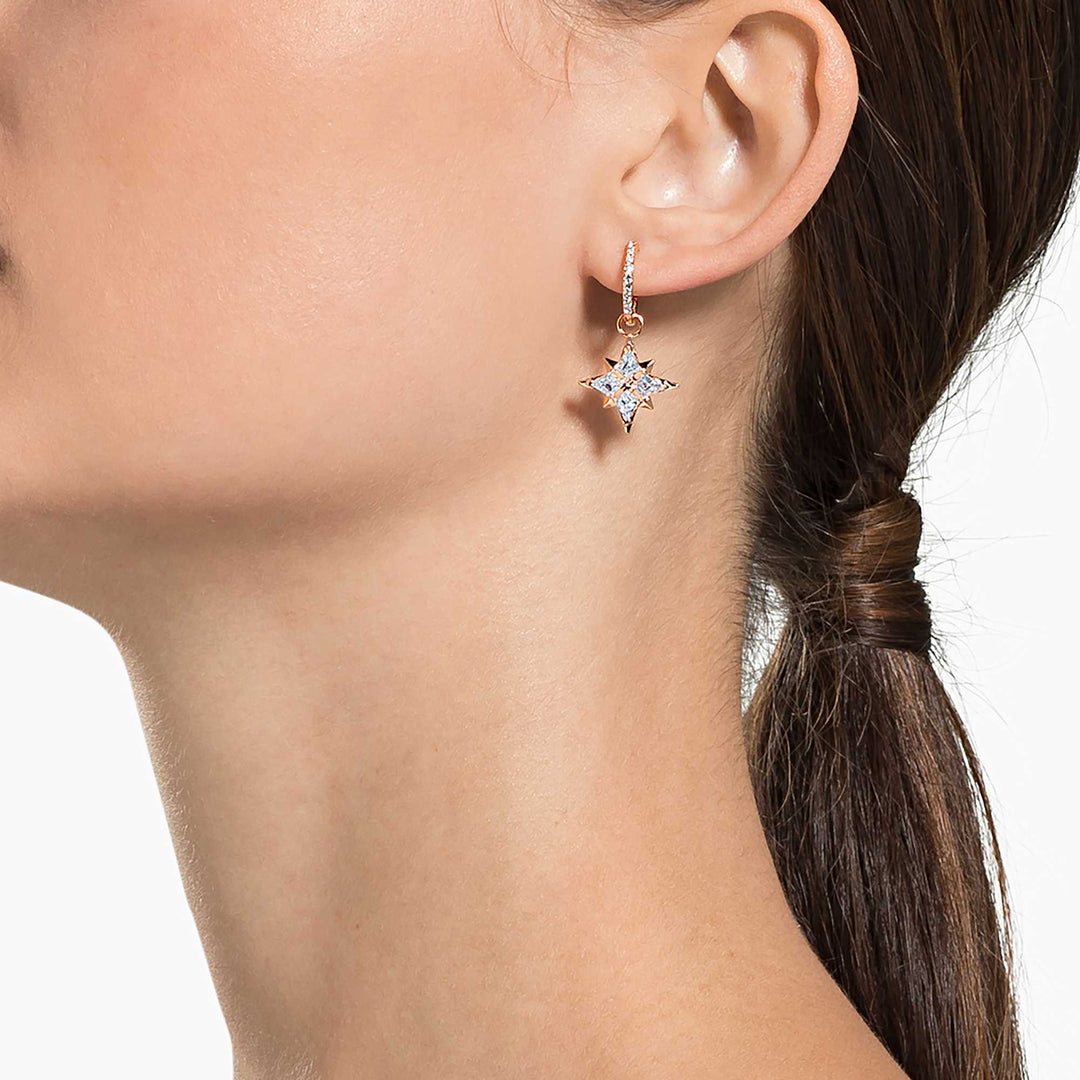 Niche Jewellery Swarovski Symbolic Star Hoop Pierced Earrings - White with Rose Gold Plating detail
