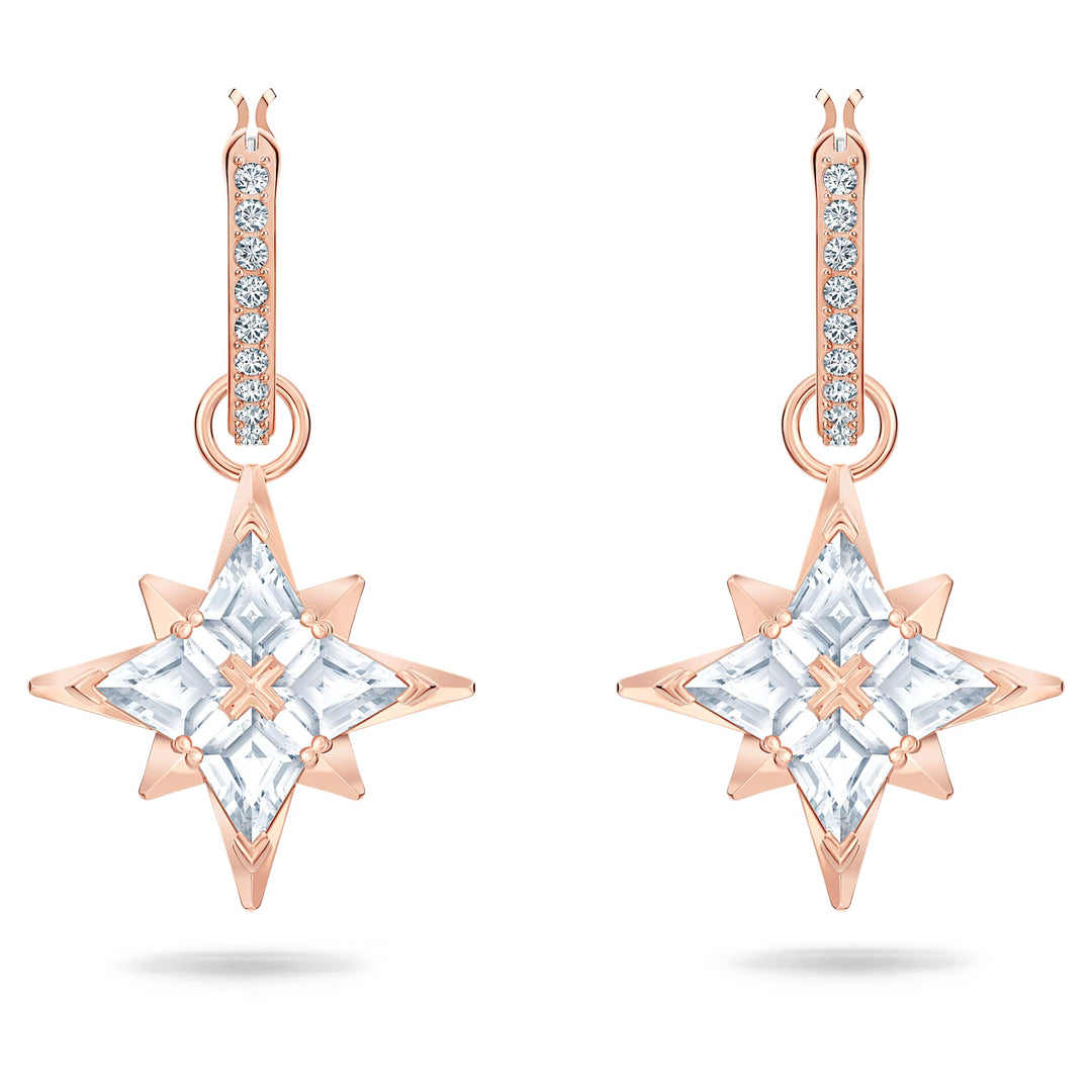 Niche Jewellery Swarovski Symbolic Star Hoop Pierced Earrings - White with Rose Gold Plating
