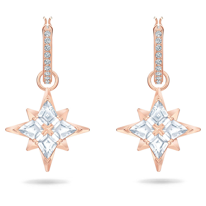 Niche Jewellery Swarovski Symbolic Star Hoop Pierced Earrings - White with Rose Gold Plating