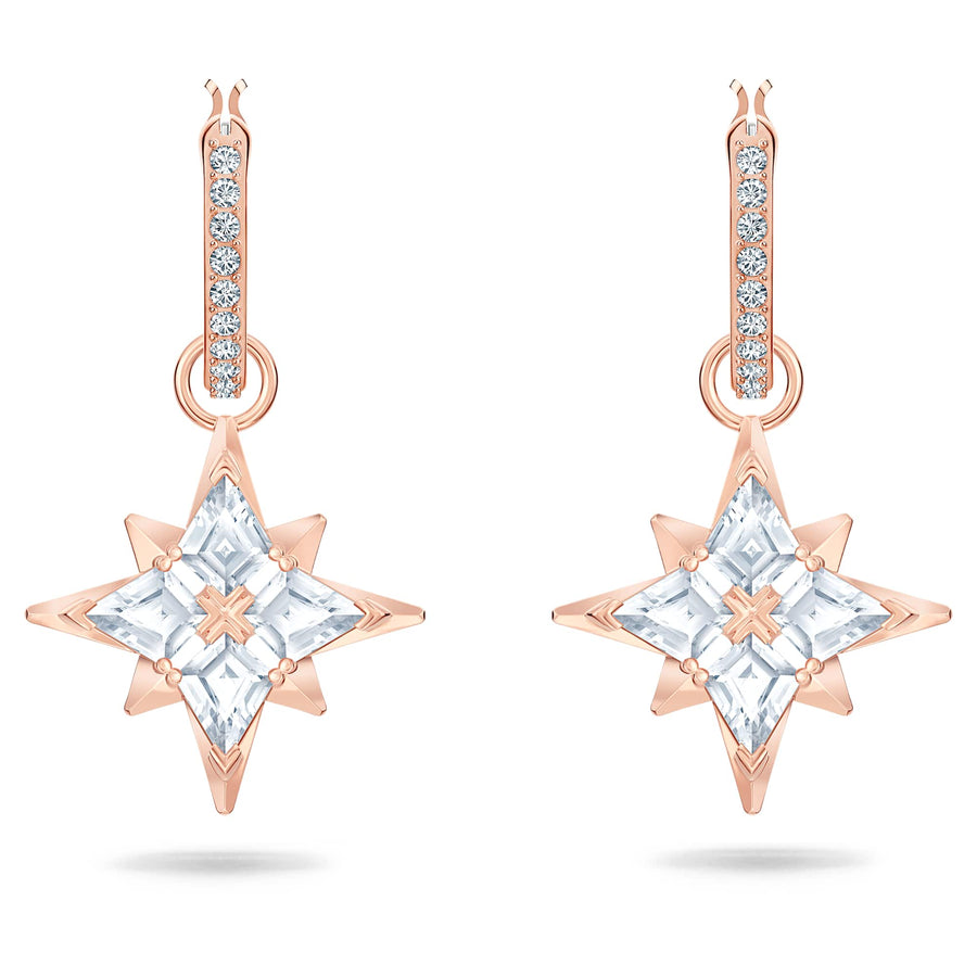 Niche Jewellery Swarovski Symbolic Star Hoop Pierced Earrings - White with Rose Gold Plating