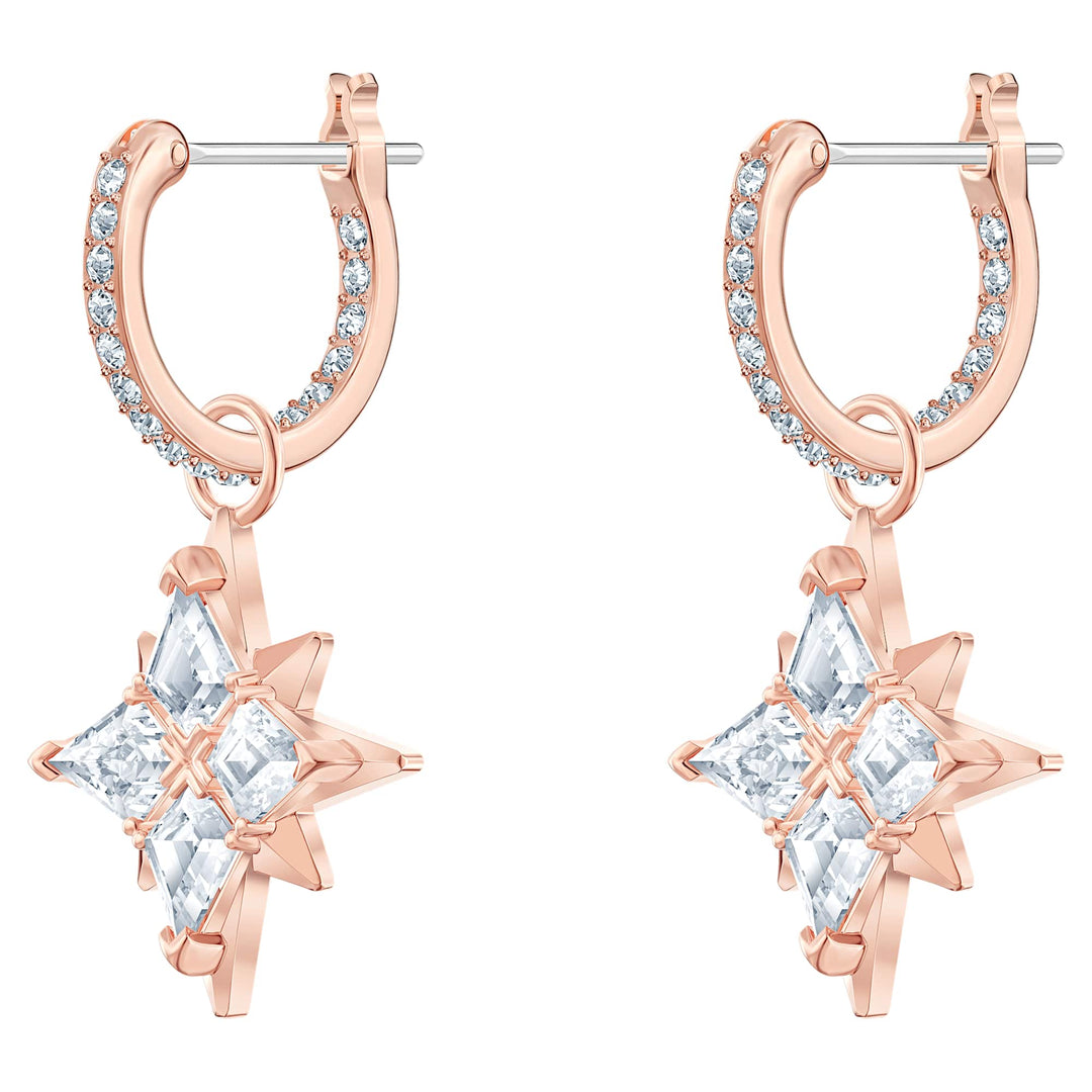 Niche Jewellery Swarovski Symbolic Star Hoop Pierced Earrings - White with Rose Gold Plating detail