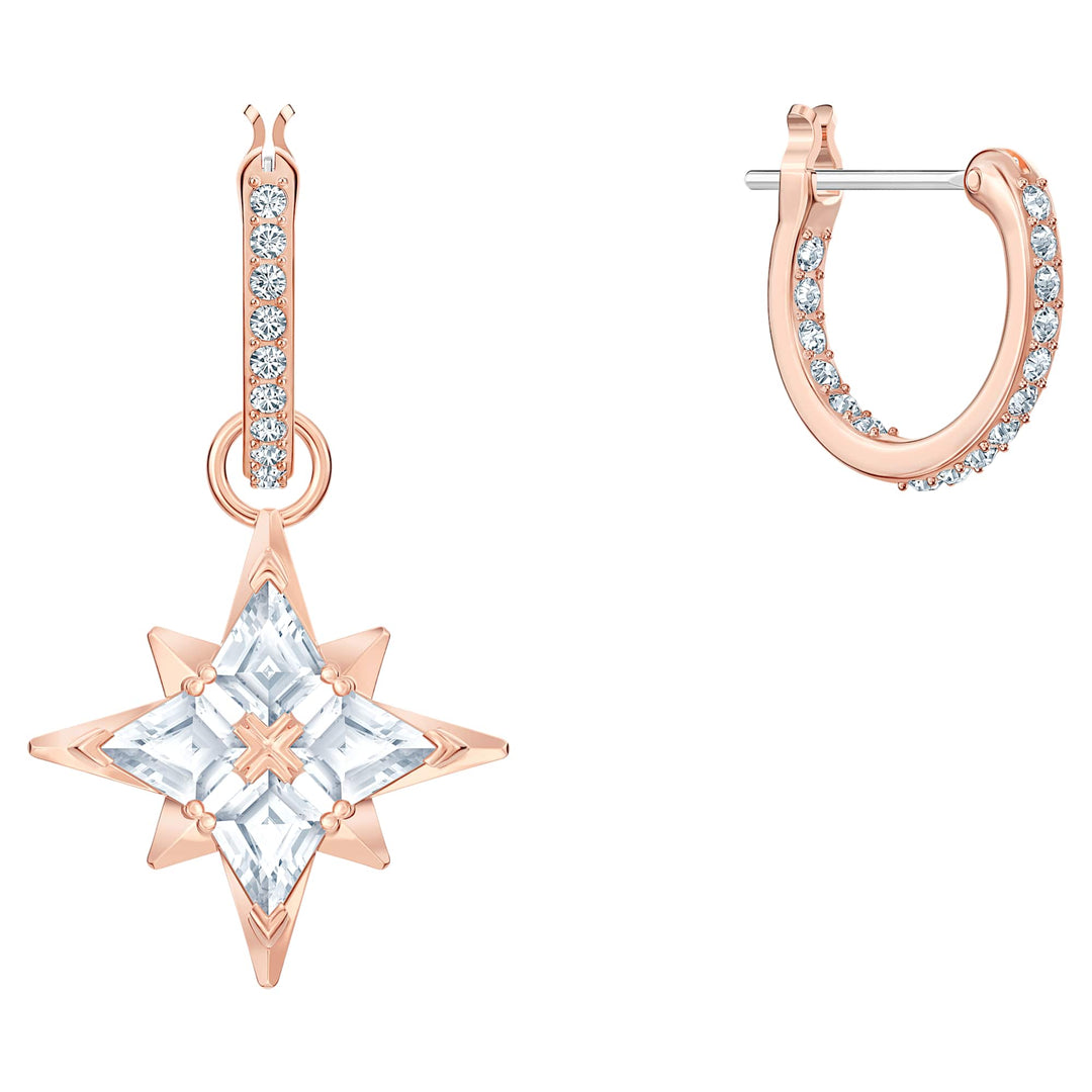 Niche Jewellery Swarovski Symbolic Star Hoop Pierced Earrings - White with Rose Gold Plating detail