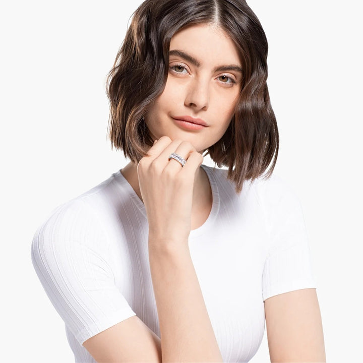Swarovski Vittore Wide Ring - White with Rhodium Plating