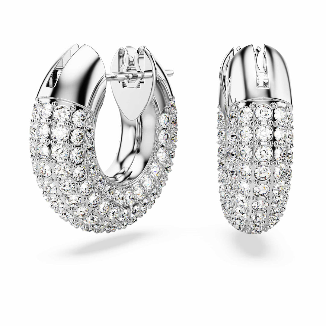 Niche Jewellery Swarovski Dextera Round Hoop Earrings Small - White with Rhodium Plating