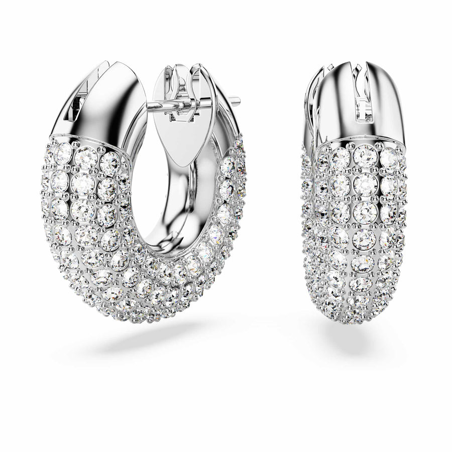 Niche Jewellery Swarovski Dextera Round Hoop Earrings Small - White with Rhodium Plating