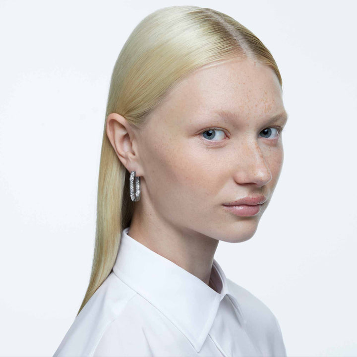 Niche Jewellery Swarovski Dextera Hoop Earrings Medium - White with Rhodium Plating detail