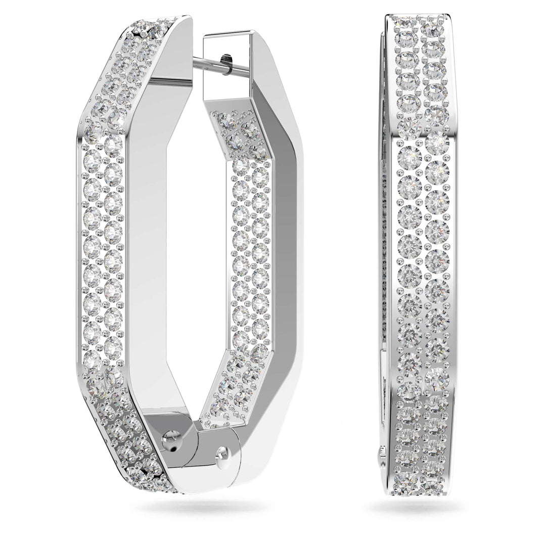Niche Jewellery Swarovski Dextera Hoop Earrings Medium - White with Rhodium Plating