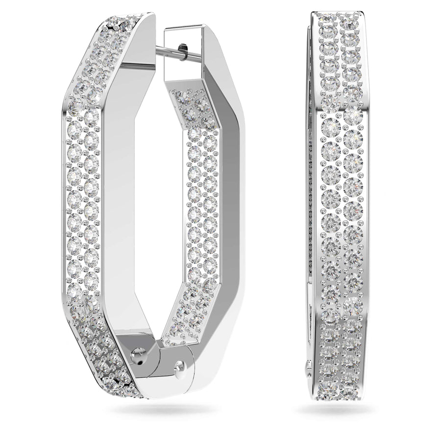 Niche Jewellery Swarovski Dextera Hoop Earrings Medium - White with Rhodium Plating