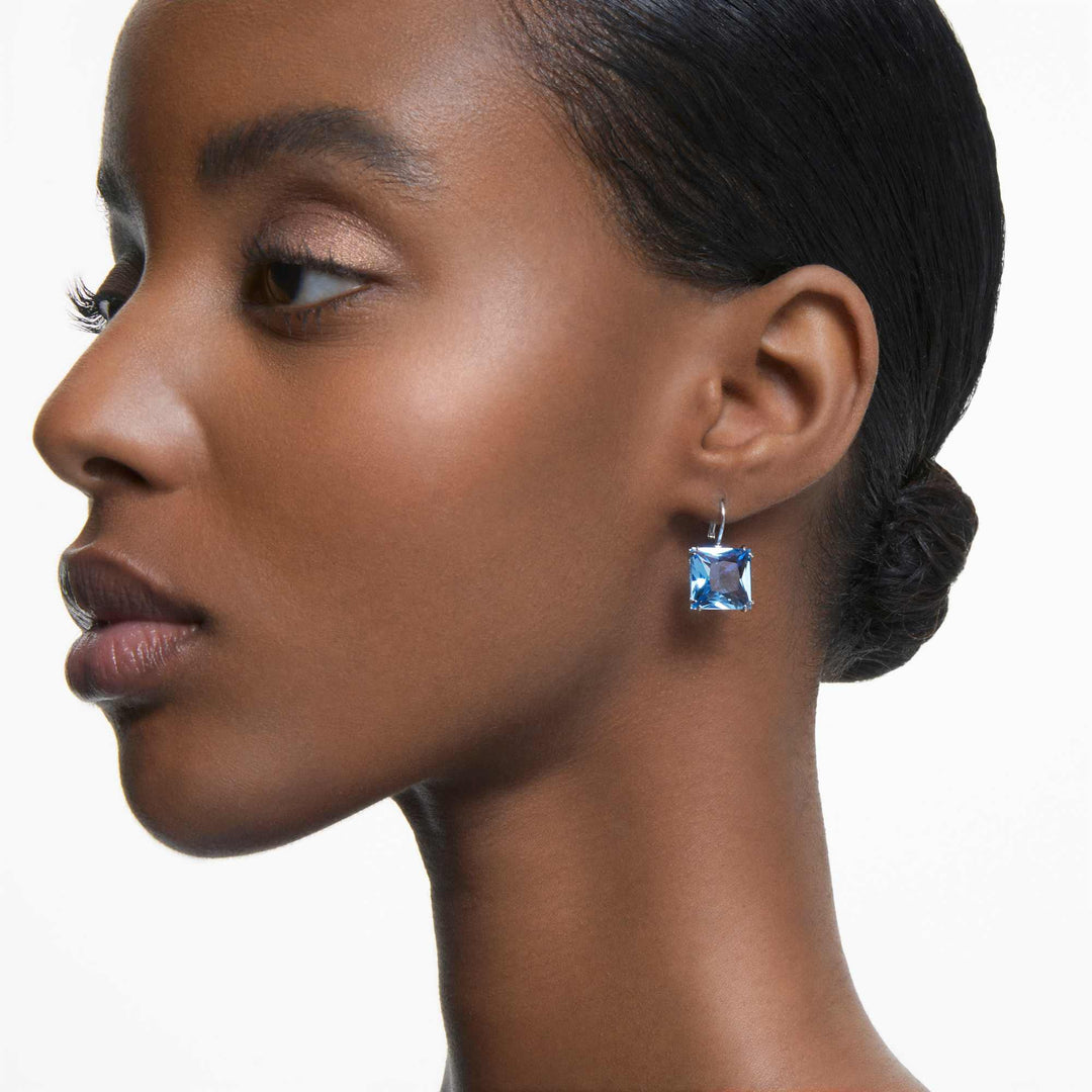 Niche Jewellery Swarovski Millenia Square Cut Earrings - Blue with Rhodium Plating detail