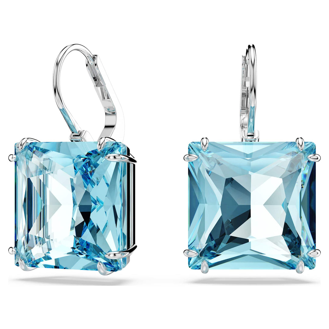 Niche Jewellery Swarovski Millenia Square Cut Earrings - Blue with Rhodium Plating detail