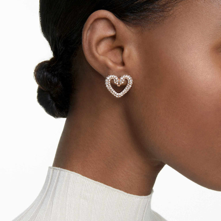 Niche Jewellery Swarovski Una Small Heart Earrings - Rose Gold Plating detail