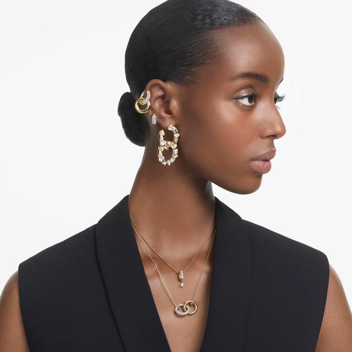 Niche Jewellery Swarovski Dextera Round Hoop Earrings Small - White with Gold Plating detail