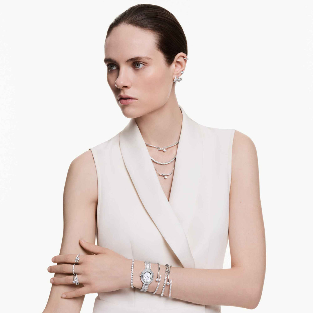 Niche Jewellery Swarovski Constella Stud Earrings - White with Rhodium Plating detail